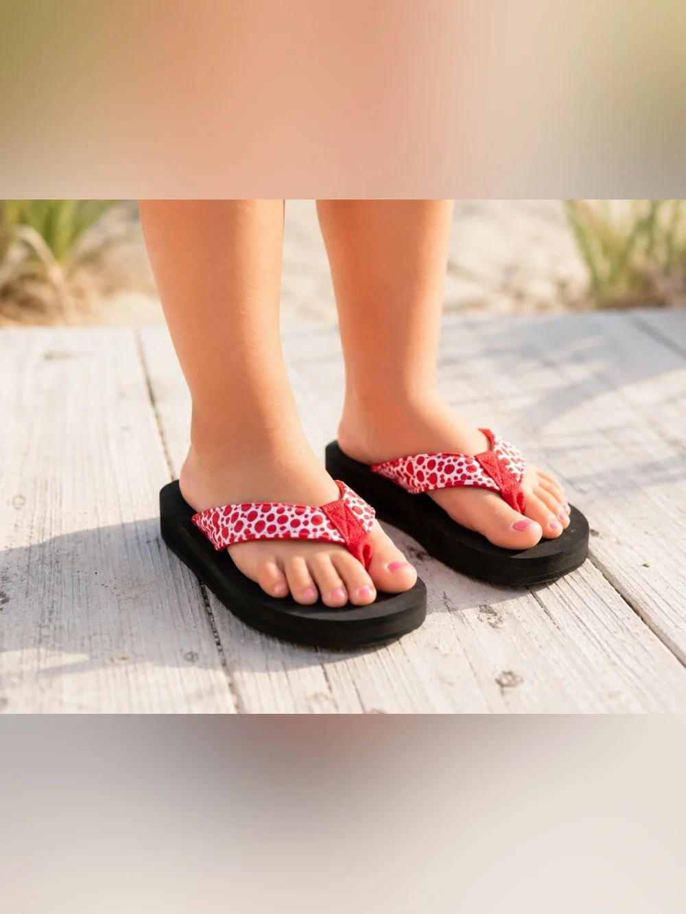 Corkys Girls Red White Polka Dot Flip Flops Size 11 Toddler Soft Beach Sandals